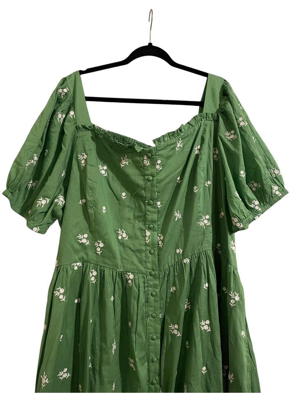 JESSAKAE Juniper Dress in Cool Green Floral Embroidered Cotton Puff Sleeve 4X - Picture 3 of 11
